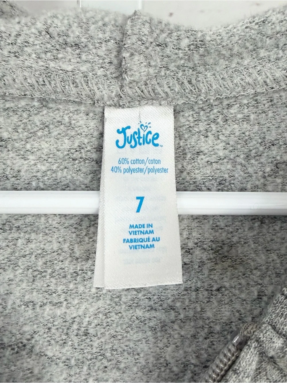 Justice Gray Zip Hoodie with Pink and Silver Sequin 'GYMNAST' Size 7